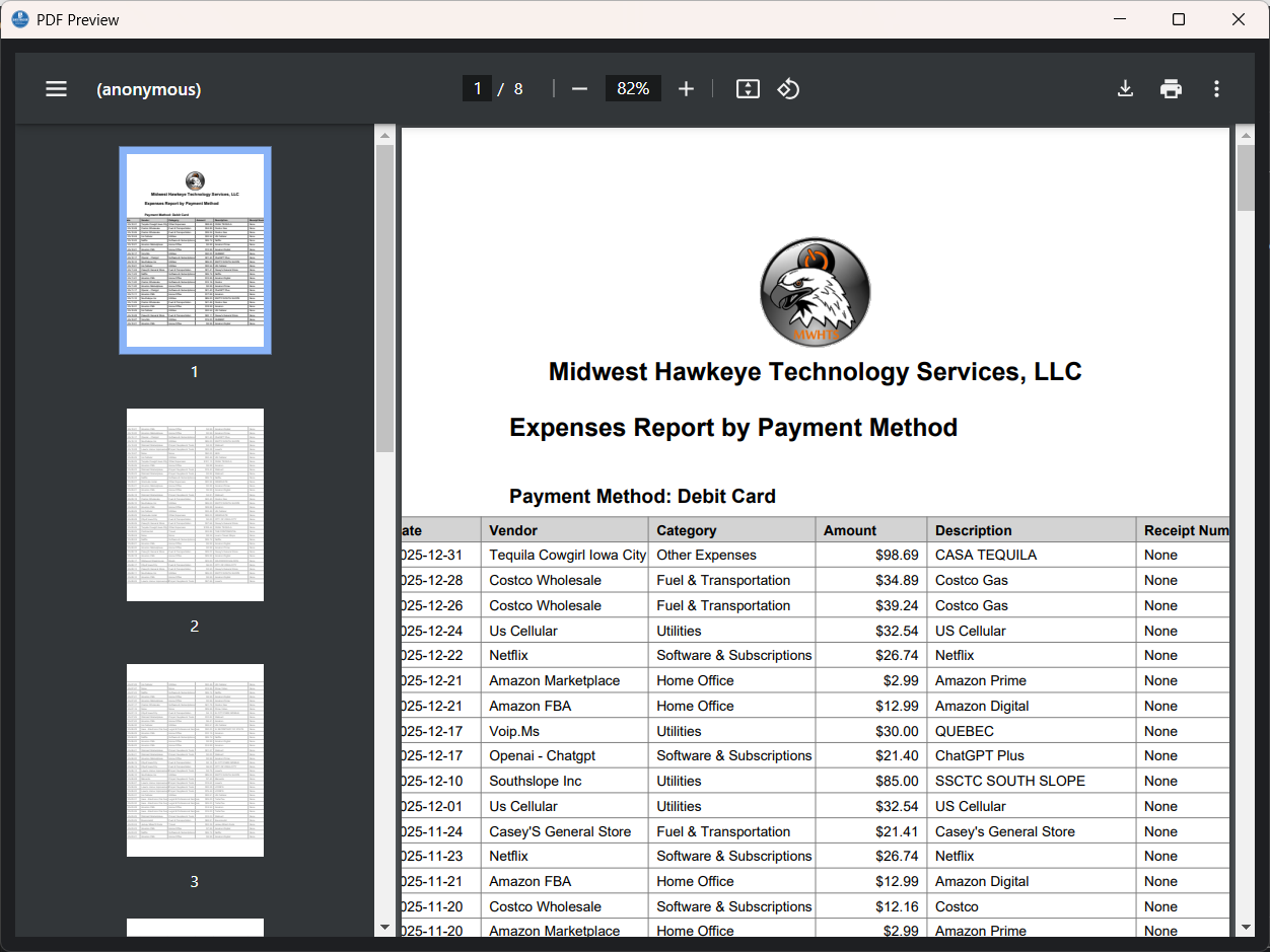 Expense report PDF preview